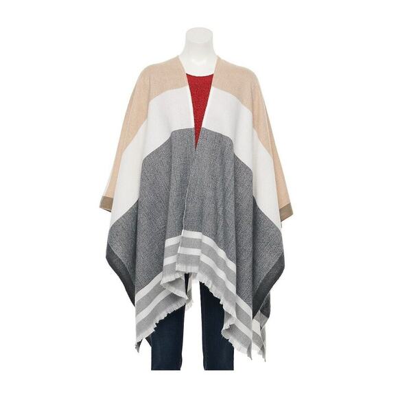 Apt 9 Women's One Size Reversible Woven Color-Blocked Ruana New - Picture 7 of 8